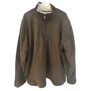 Orvis Mens Sherpa Lined Quarter Zip Pullover Sweater Brown XXL